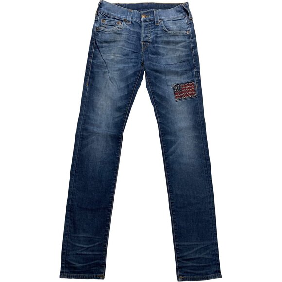 True Religion Rocco Relaxed Skinny Fit jeans US Flag Appliqué Jeans mens 30x33.5 - Picture 1 of 12